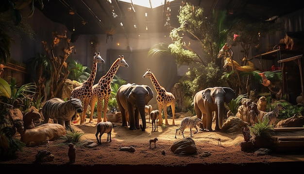 Photorealistic diorama zoo animal scene photoshoot