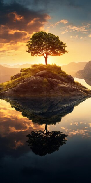 Photorealistic Fantasy An Inspirational Sunset On A Serene Island