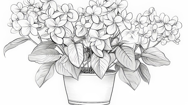 Photorealistic Flowers In Pot Coloring Page With High Resolution