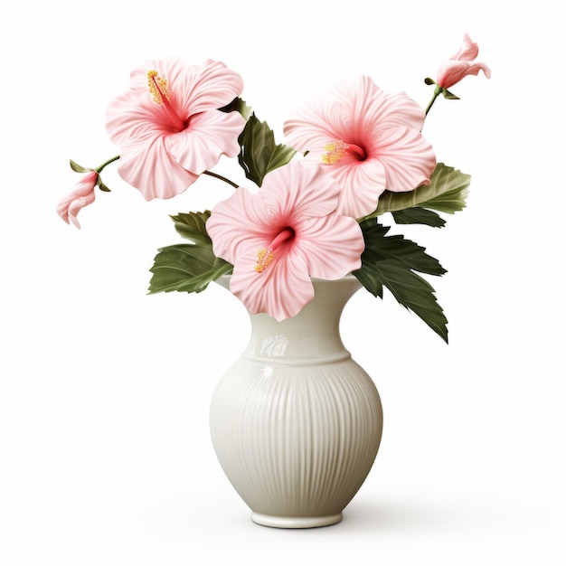 Photorealistic Hibiscus In Modern Ceramic Vase Stock Photo Quality
