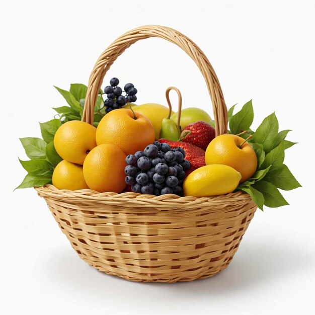 Photo photorealistic image of a fruit basket on a white background