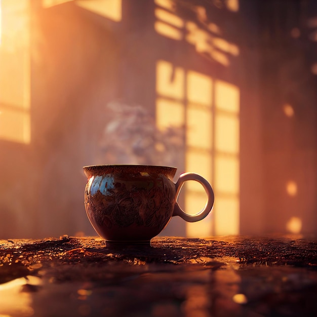 Photorealistic image of a hot cup of tea