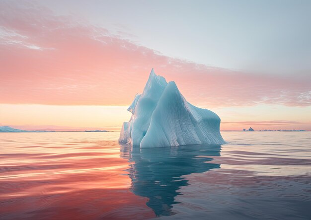 鮮やかな青い海に浮かぶ 壮大な氷山のフォトリアリスティックな画像 カメラの角度は