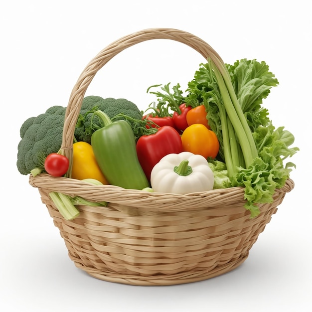 Photo photorealistic image of a vegetable basket on a white background