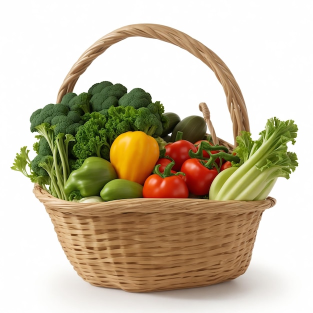 Фотореалистичное изображение корзины с овощами на белом фоне
