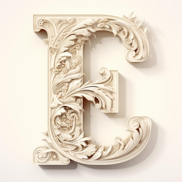 Photo photorealistic ivory letter e on white background