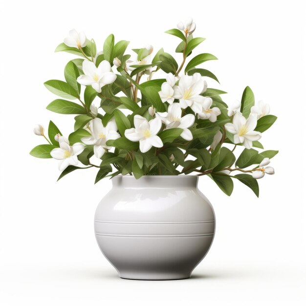 Photo photorealistic jasmine flowers in white vase stock photo quality