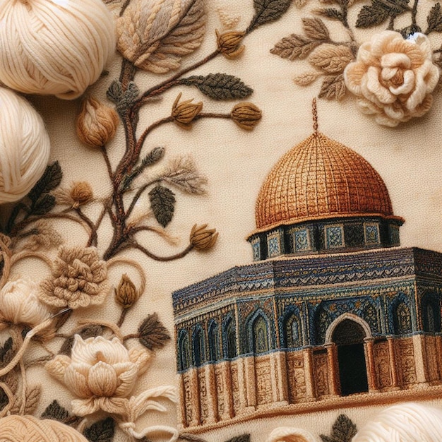 Photorealistic Knitted AlAqsa Mosque in Naturecore Style