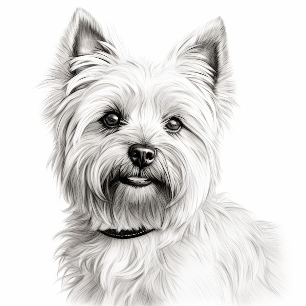 Photorealistic Line Drawing Of Cairn Terrier In Monochromatic Style