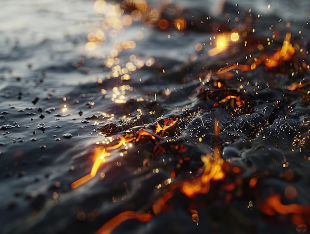 Photo photorealistic macro view of oil waste spill near the sea