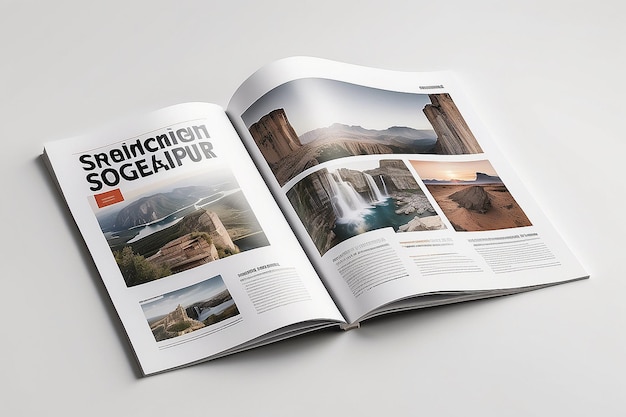 Photorealistic Magazine Spread Mockup with Blank White Backgrounds for your content