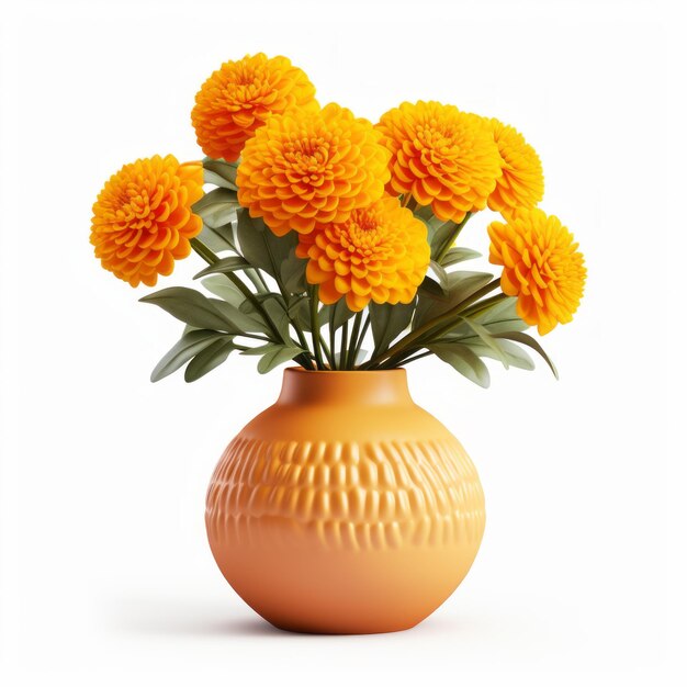 Photorealistic Marigold In Modern Mat Ceramic Vase