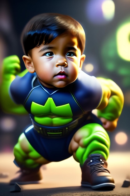Photorealistic muscular 6yearold Hulk Potrait kid wallpaper Ai generated