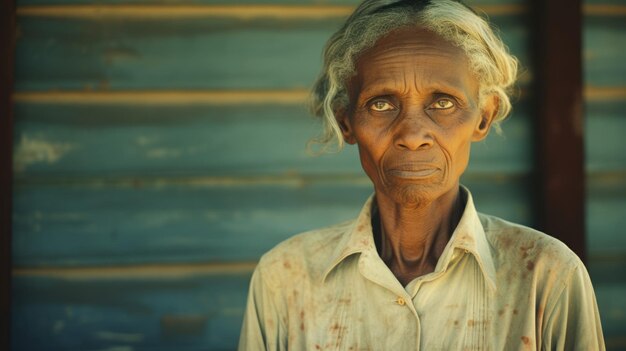 Photorealistic Old Black Woman with Blond Straight Hair vintage Illustration