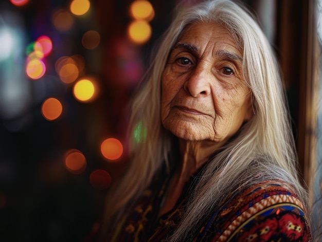 금발의 직모 빈티지 일러스트레이션을 갖춘 사실적인 늙은 페르시아 여성