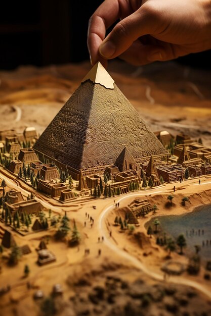 a photorealistic picture of a miniature Egypt with the piramides of Ghiza