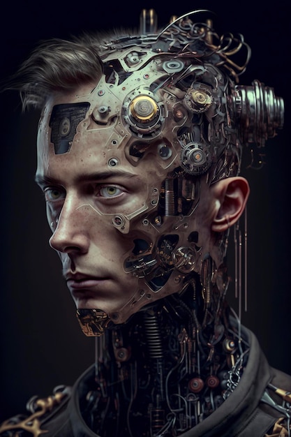 Photorealistic portrait of highly intelligent, logical mechanical head, generative ai