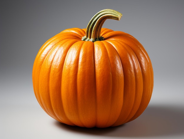 Photorealistic pumpkin with leaf isolated on white