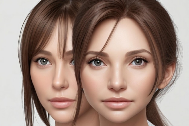 A photorealistic rendering of a woman's face showcasing the subtle changes made by plastic surgery