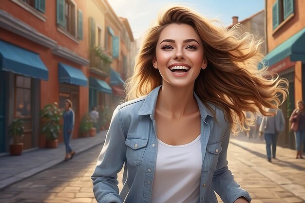 Photorealistic scene of happy woman