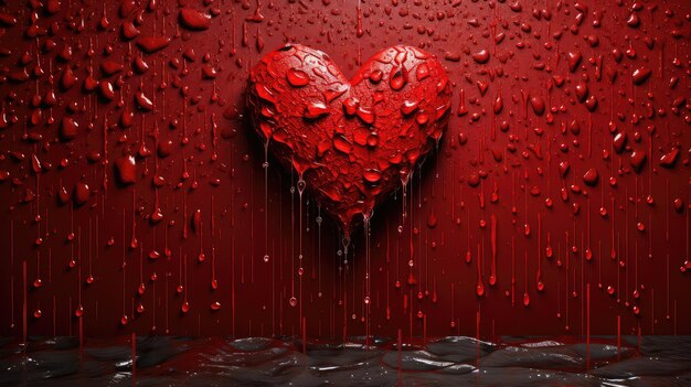 Photorealistic Still Life Made of Red Hearts with Rain Drops