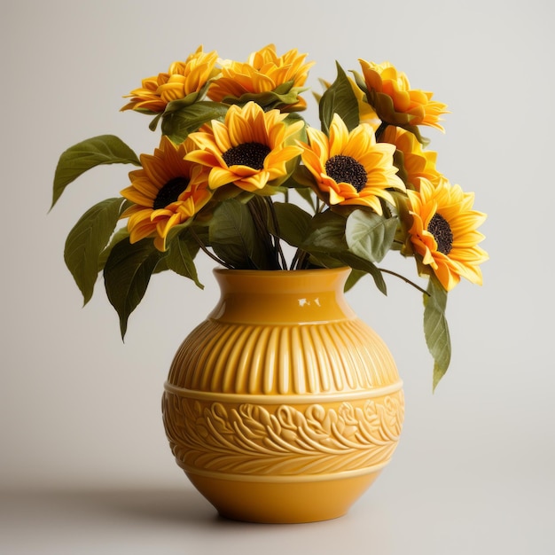 Photorealistic Sunflower In Modern Ceramic Vase Stock Photo Quality