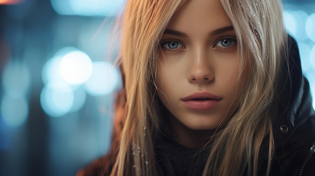 Photorealistic Teen Latino Woman with Blond Straight Hair Futuristic Illustration