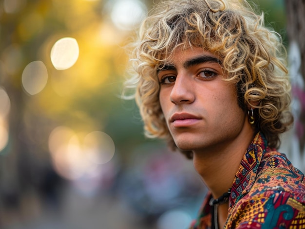 Photorealistic Teen Persian Man with Blond Curly Hair vintage Illustration