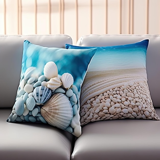 写真は本物のふわふわソフトアートデザイン枕3個、ホワイト、ブルー、ブルーです。