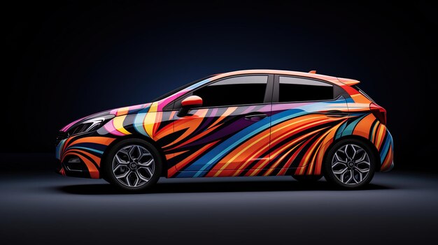 Photo photos of a car adorned with abstract lines and patterns through aerographics