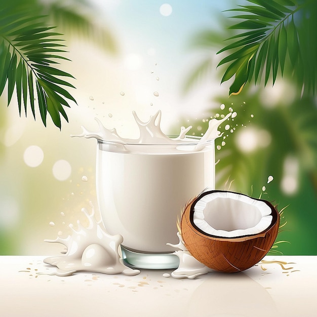 Photo photos of coconut and milk products with a palm background