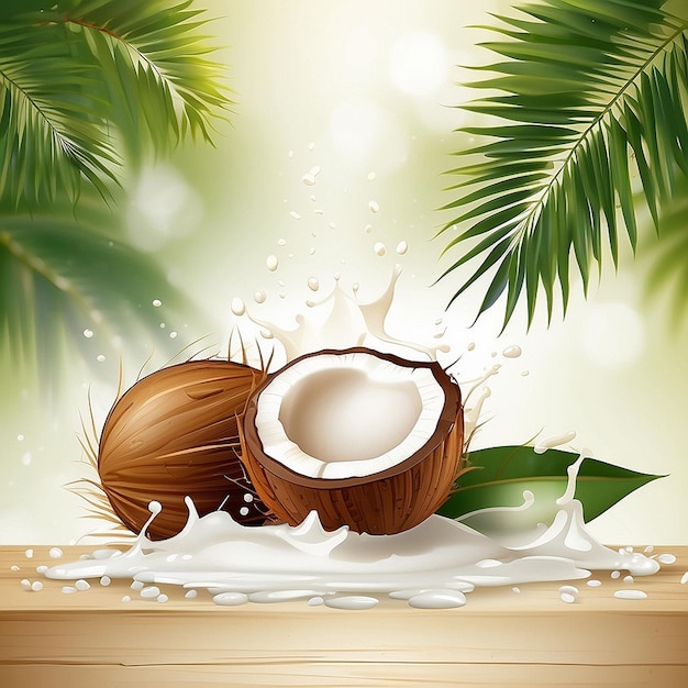 Photo photos of coconut and milk products with a palm background