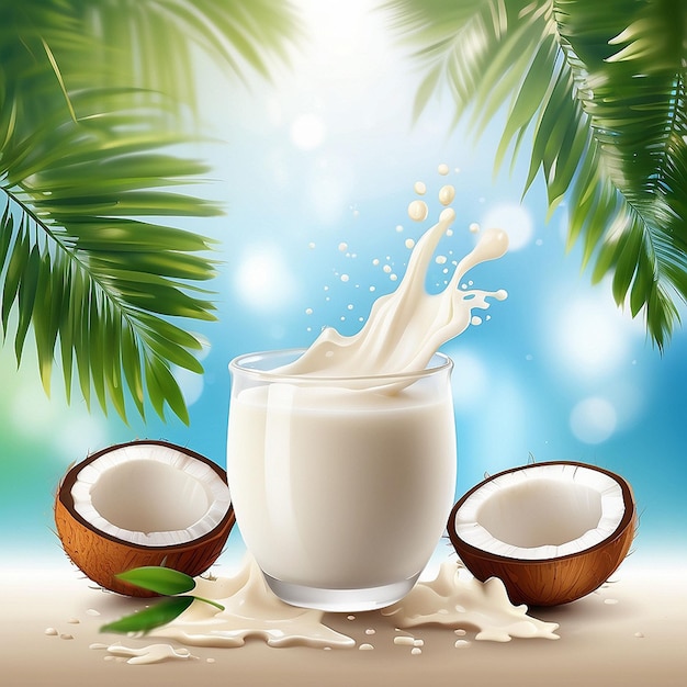 Photo photos of coconut and milk products with a palm background