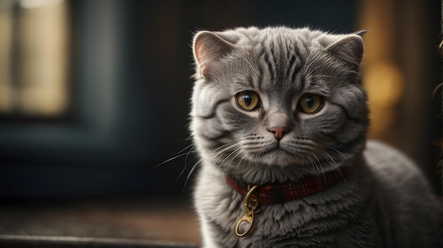 photos cute pet fluffy gray cat is lying on a wooden table