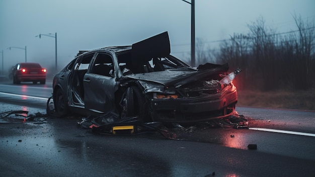 Photos of damaged cars after an accident on the highway