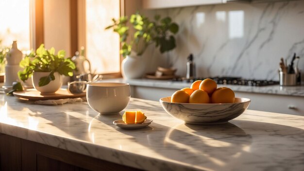 Фотографии с вашим мраморным кухонным столом, купающимся в теплом свете утреннего солнечного света.