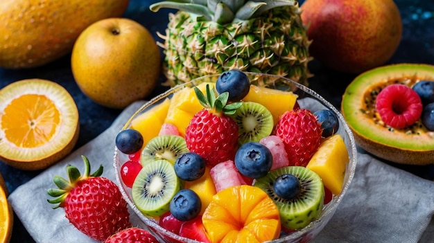 photos of fresh fruits and vegetables of various types of shapes and colors made by ai generative