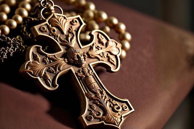 Photos of a necklace and crucifix in close up