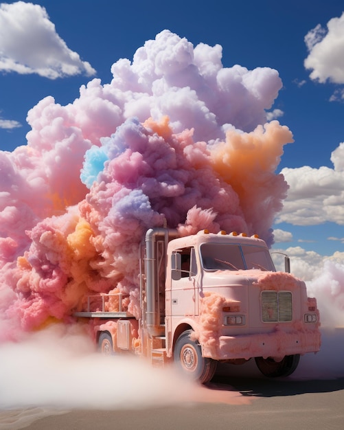 photos of trucks with white clouds Generative Ai