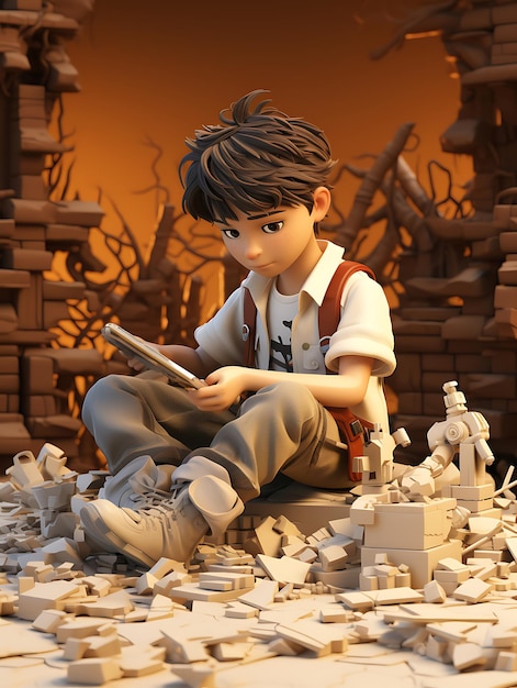 Photoshoot of 3D Render With Future Scene of a Kid Crafting With 3D Clay on White B