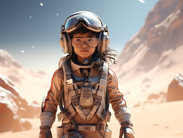 Photoshoot of 3D Render With Future Scene of a Kid Exploring Mars Using Vr Technolo