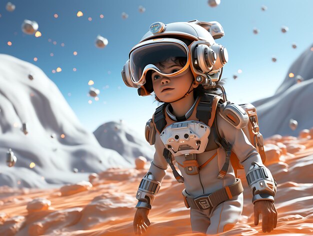 Photoshoot of 3D Render With Future Scene of a Kid Exploring Mars Using Vr Technolo