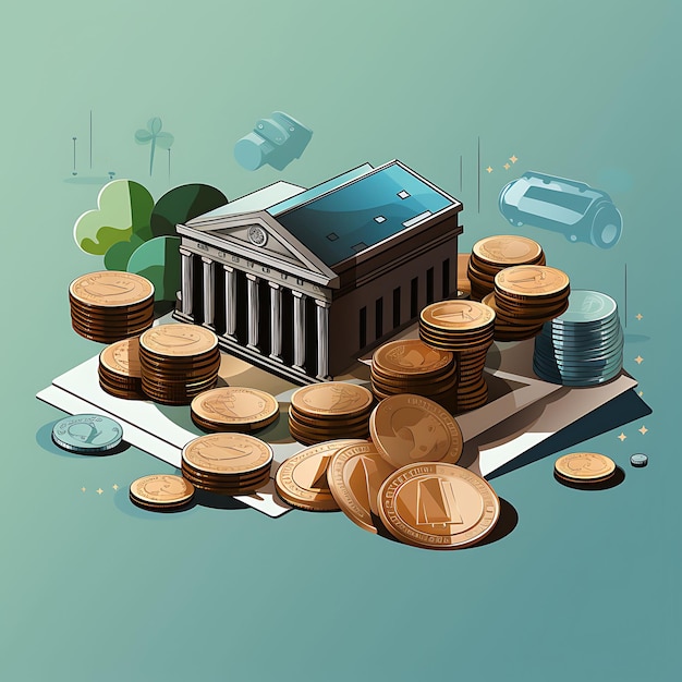 Photoshoot of banking options illustrated coins and money management strat creative graphic design