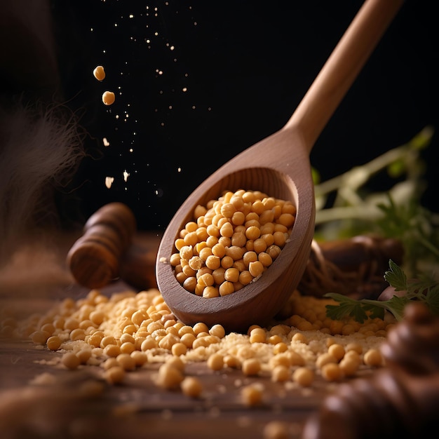 Photo photoshoot of beans and spoons on white background nutritious ingredients for healthy meals