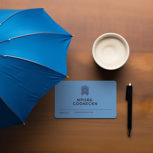 Photoshoot of classic insurance agent card finance blue shield bord ideas concept with decorations