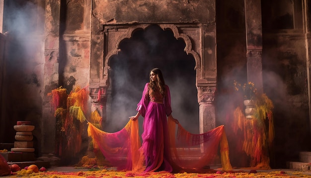 a photoshoot of a Holi celebration in an old fort