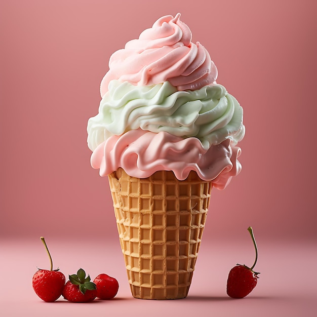 photoshoot of ice cream cone over solid pastel background soft ice