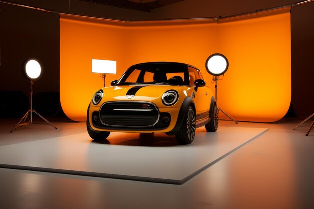 Photoshoot of a Mini car Product Showcasing a Creative Concept Future Tech Transportation