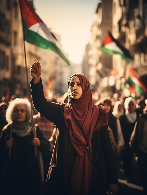 Photoshoot of strength in solidarity palestinians forming human chains and palestine war concept