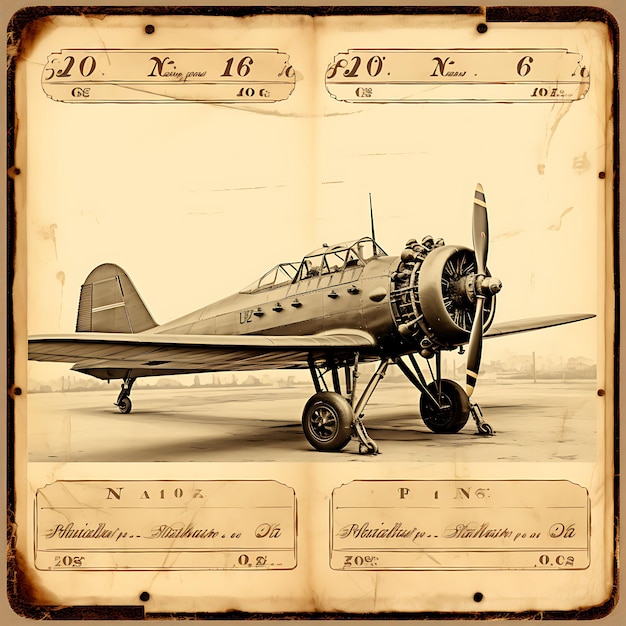 장식이 있는 빈티지 파일럿 카드 항공 세피아 프로펠러 테두리 Pa 아이디어 컨셉 사진 촬영